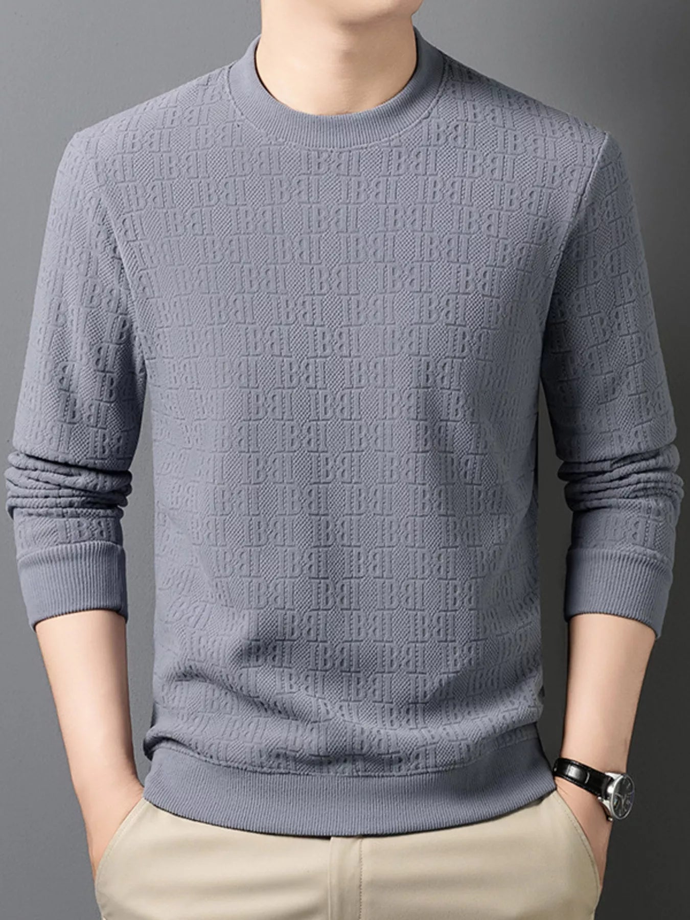 Men's Plus Size Textured Pattern Slim Fit Sweater