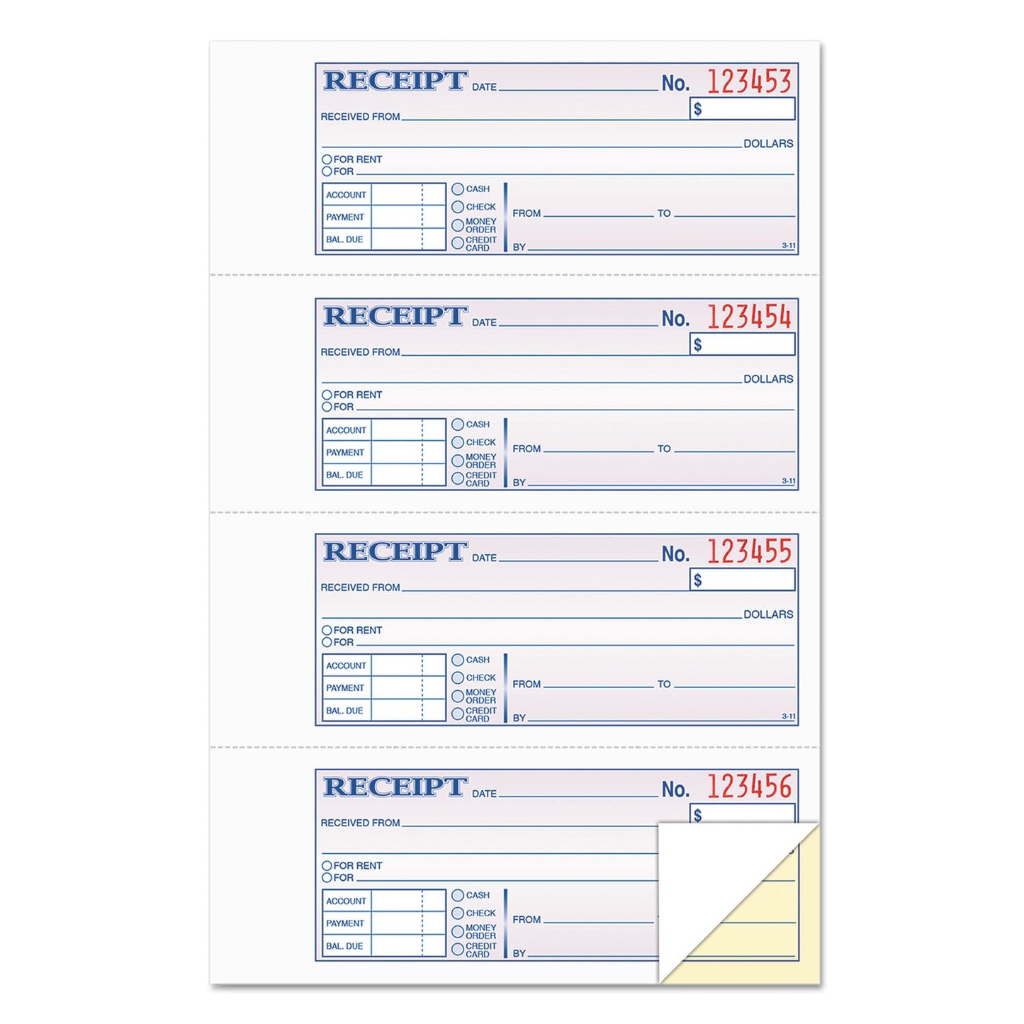 TOPS Money and Rent Receipt Books, Two-Part Carbonless, 2.75 x 7.13, 4/Page, 200 Forms
