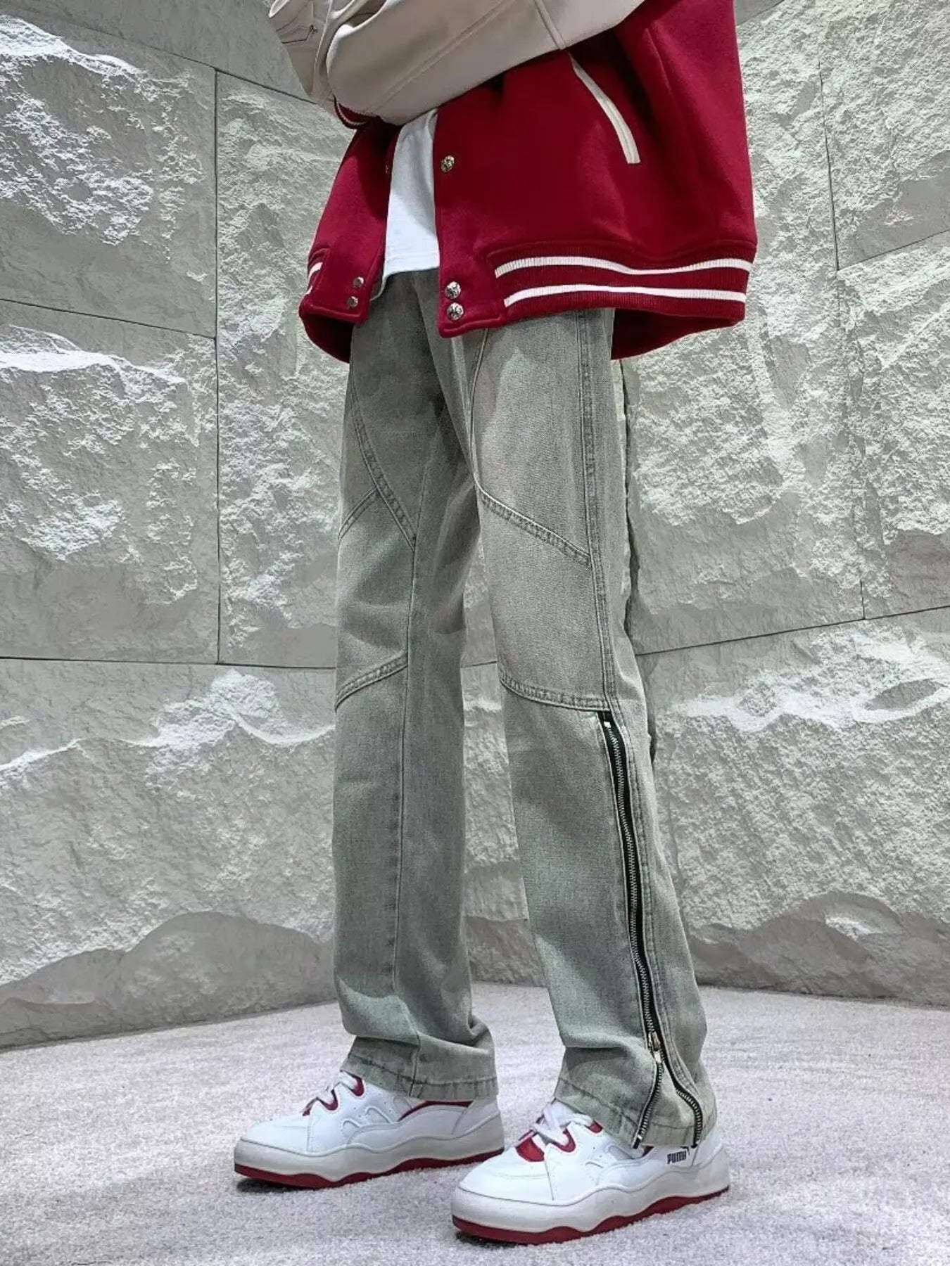 Men's Full Size Zipper Detail Straight Leg Jeans Plus Size