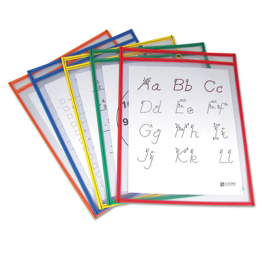 C-Line Reusable Dry Erase Pockets, 9 x 12, Assorted Primary Colors, 5/Pack