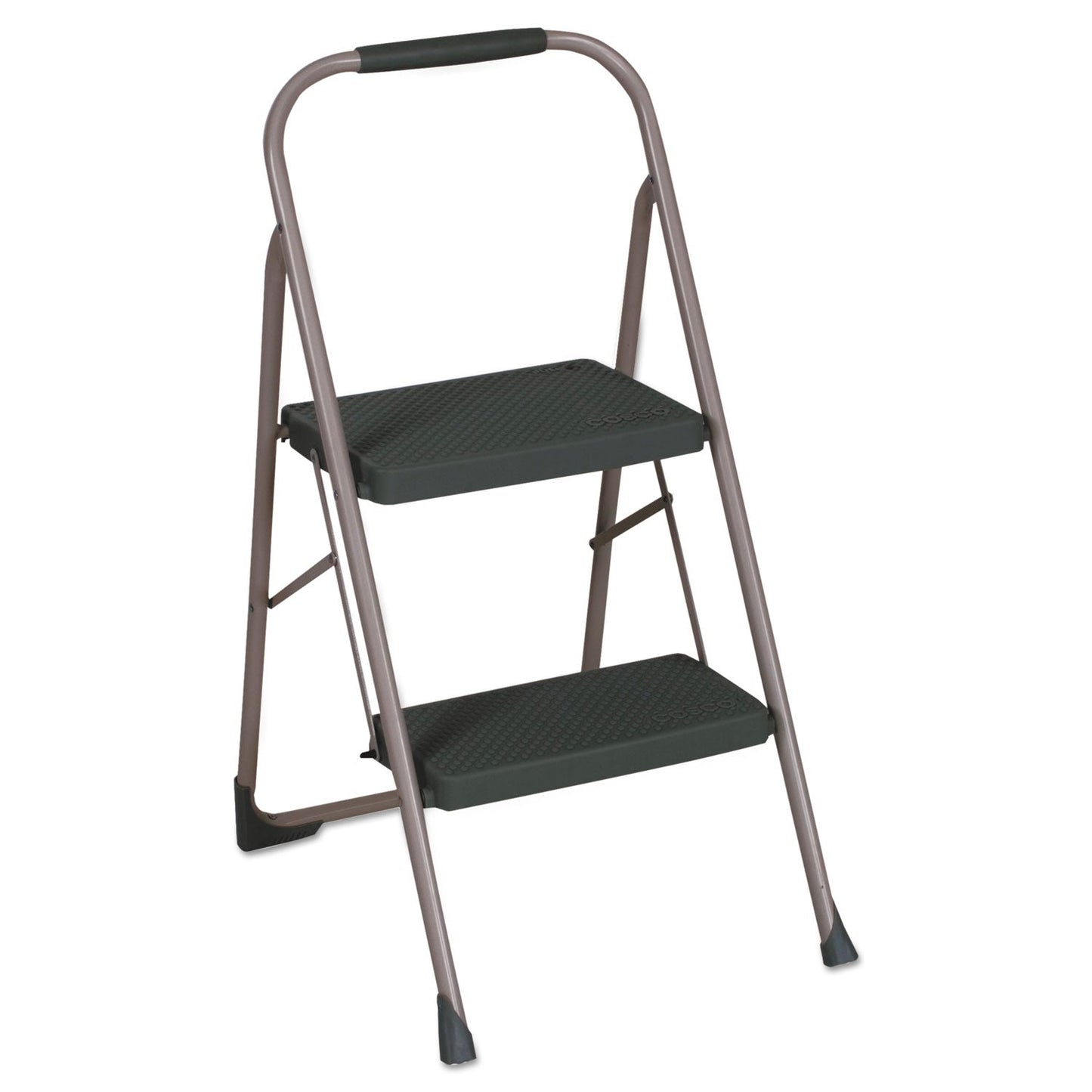 Cosco Big Step Folding Stool, 2-Step, 200 lb Capacity, 20.5" Working Height, 22" Spread, Black/Gray