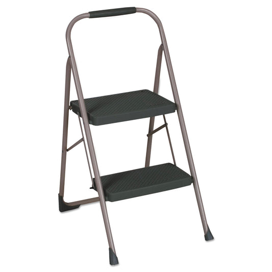 Cosco Big Step Folding Stool, 2-Step, 200 lb Capacity, 20.5" Working Height, 22" Spread, Black/Gray