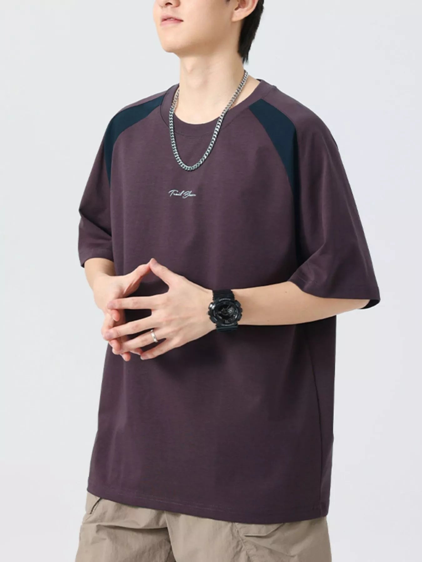 Men's Plus Size Contrast Raglan Sleeve Casual T-Shirt