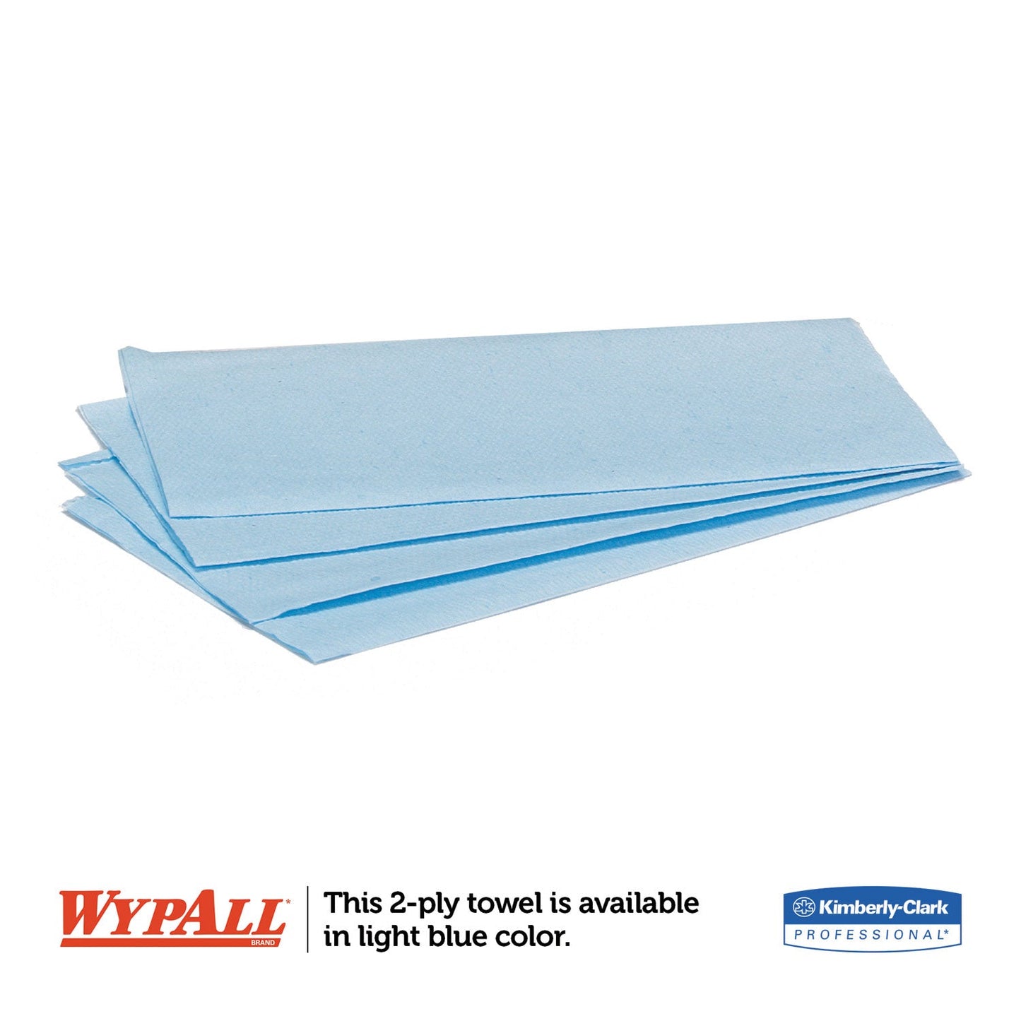 WypAll L10 Windshield Wipers, Banded, 2-Ply, 9.38 x 10.25, Light Blue, 140/Pack, 16 Packs/Carton