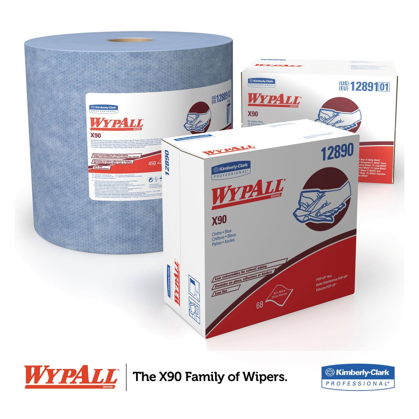 WypAll X90 Cloths, BRAG Box, 2-Ply, 11.1 x 16.8, Denim Blue, 136/Carton