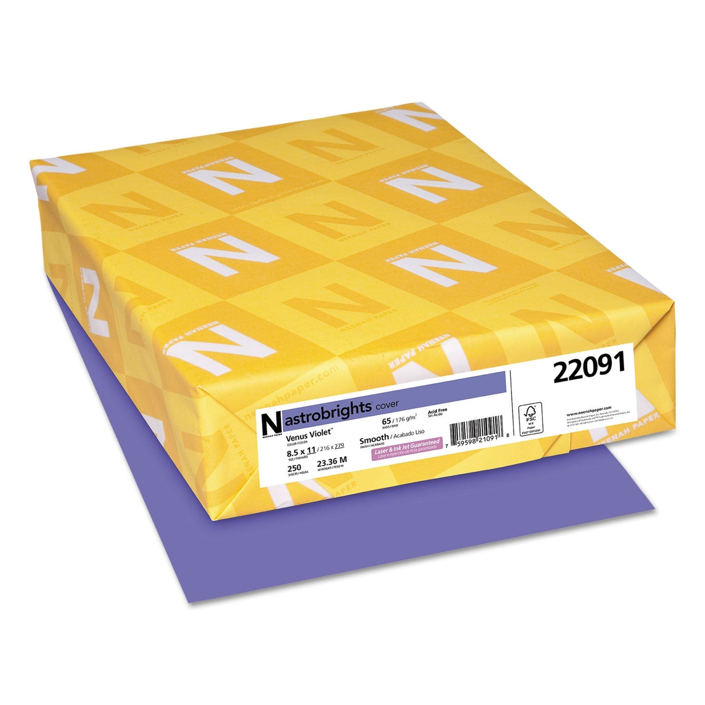 Astrobrights Color Cardstock, 65 lb Cover Weight, 8.5 x 11, Venus Violet, 250/Pack