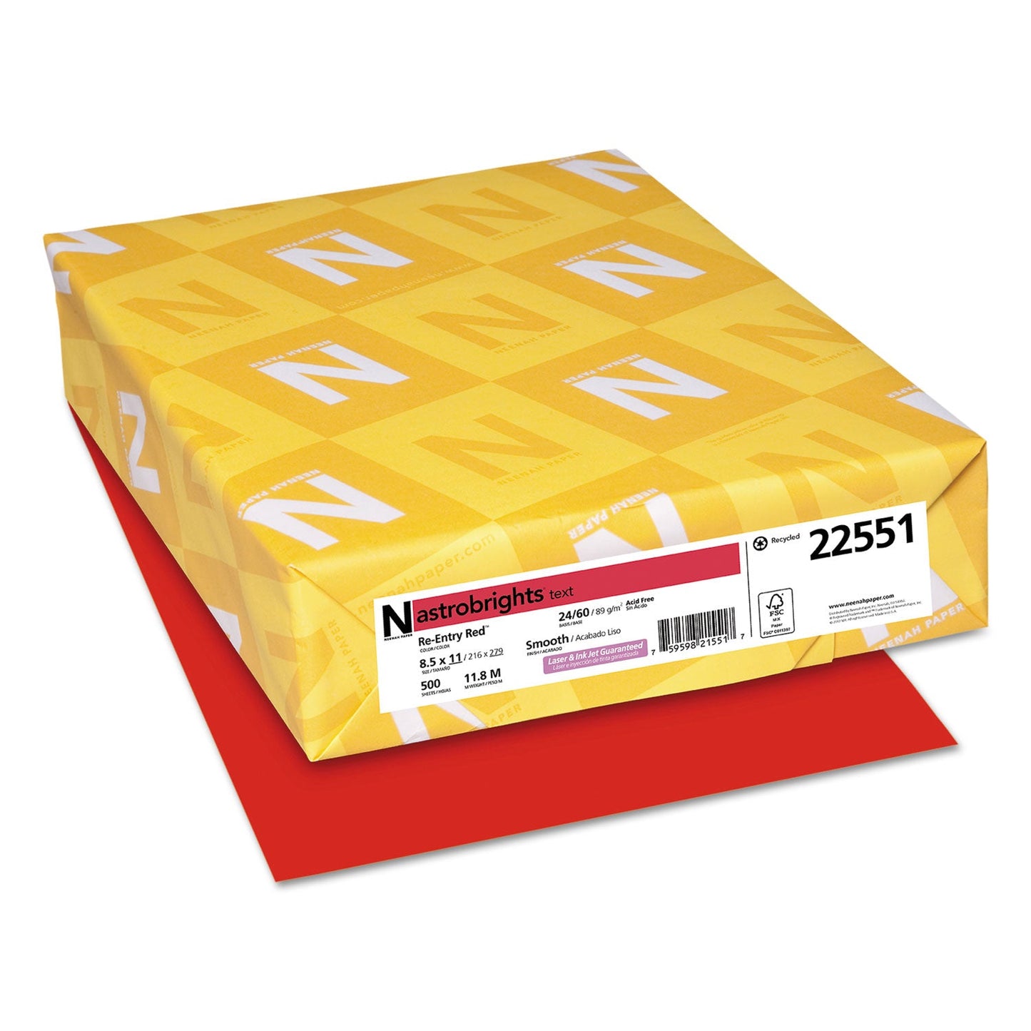 Astrobrights Color Paper, 24 lb Bond Weight, 8.5 x 11, Re-Entry Red, 500 Sheets/Ream