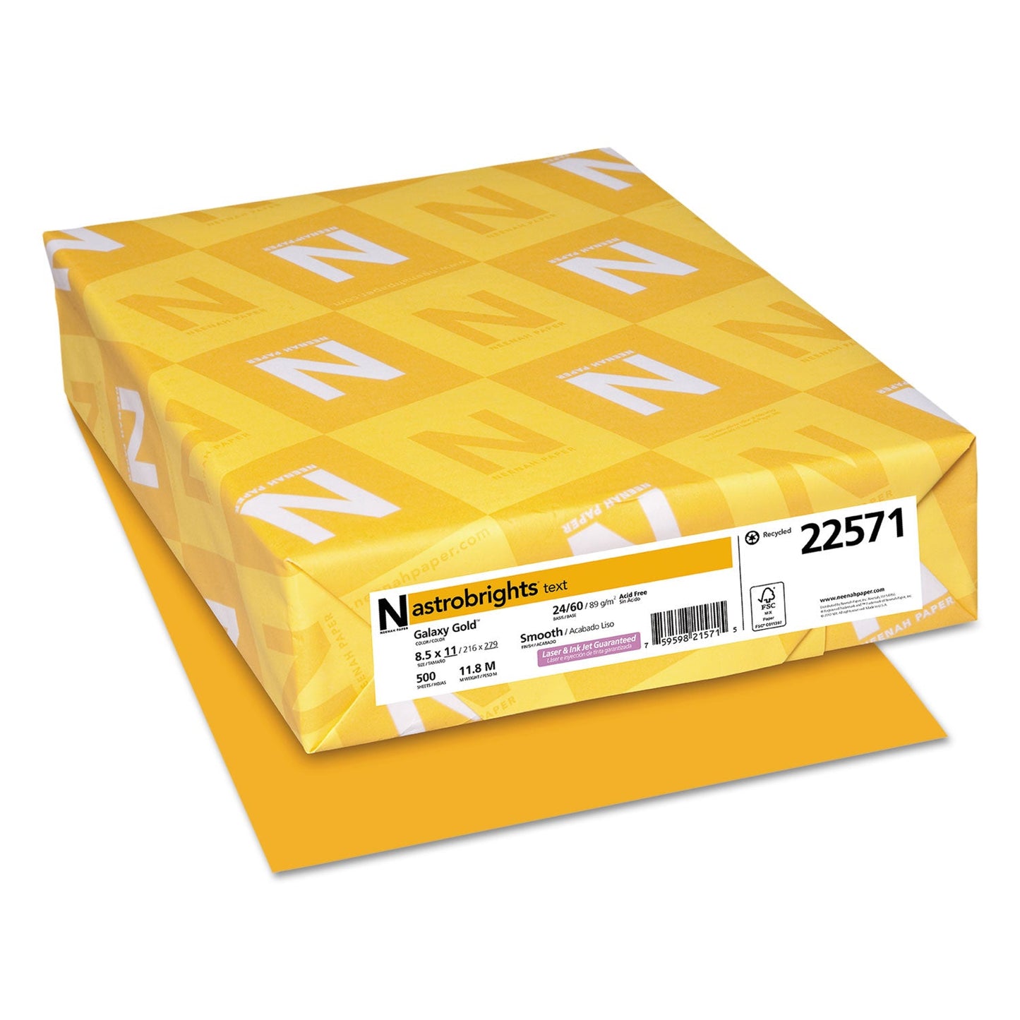 Astrobrights Color Paper, 24 lb Bond Weight, 8.5 x 11, Galaxy Gold, 500 Sheets/Ream