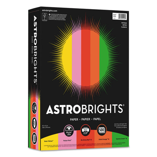 Astrobrights Color Paper -"Vintage" Assortment, 24 lb Bond Weight, 8.5 x 11, Assorted Vintage Colors, 500/Ream