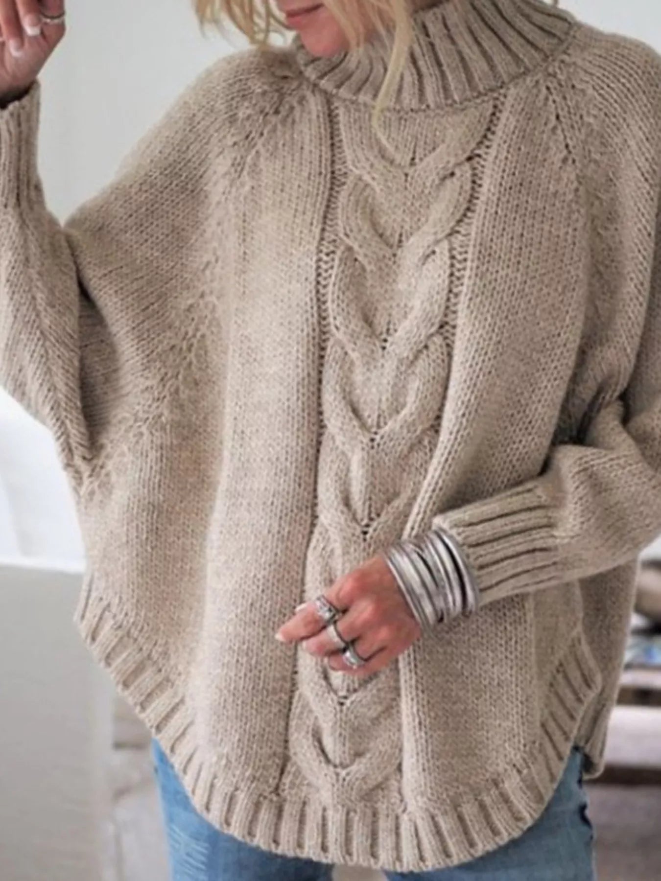Full Size Cable-Knit Long Sleeve Sweater Plus Size