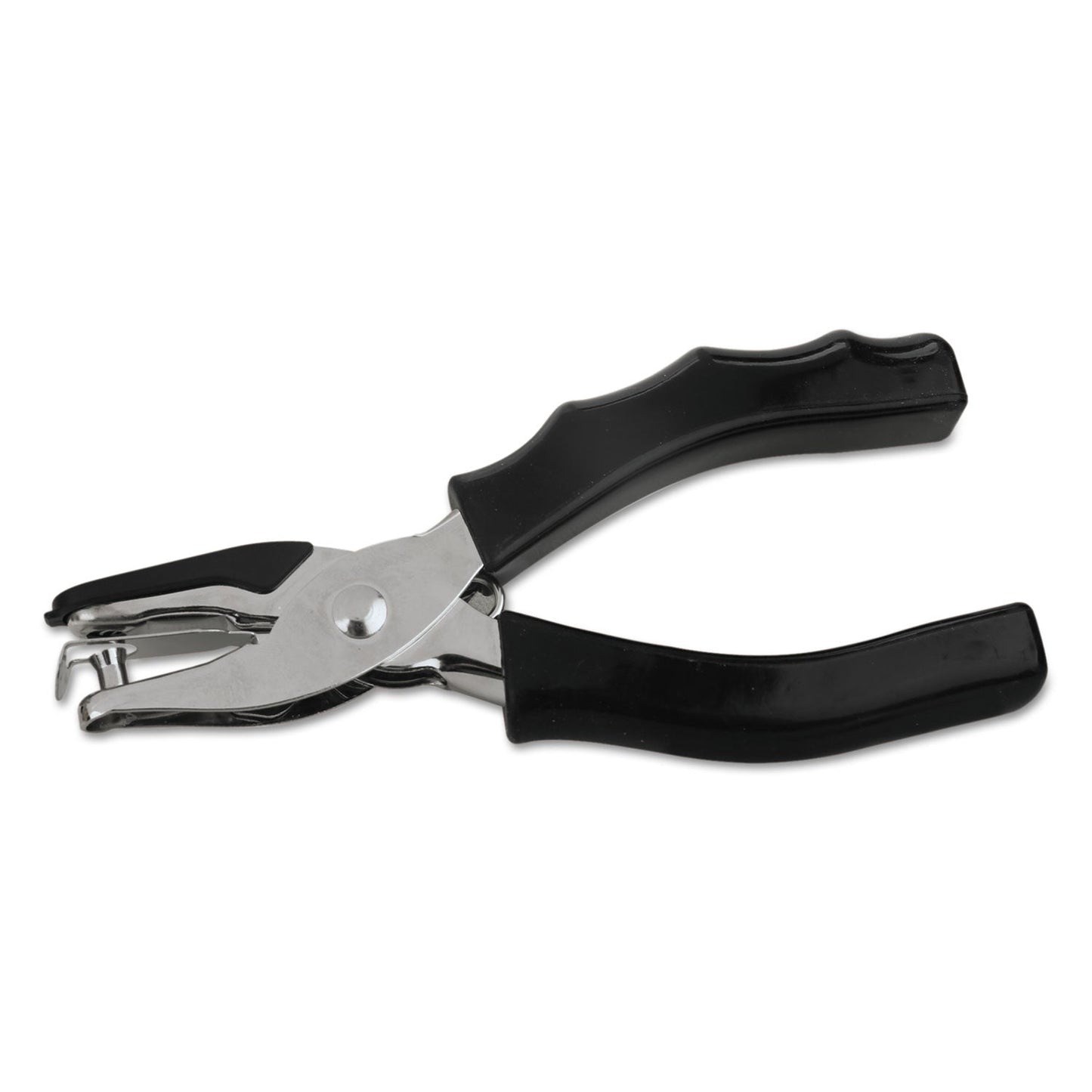 Universal Eight-Sheet Handheld One-Hole Punch, 1/4" Holes, Metal with Rubber Grip, Black