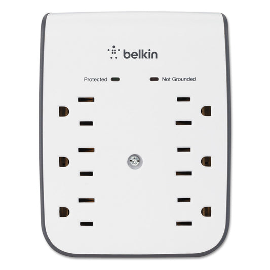 Belkin SurgePlus USB Wall Mount Charger, 6 AC Outlets/2 USB Ports, 900 J, White/Black