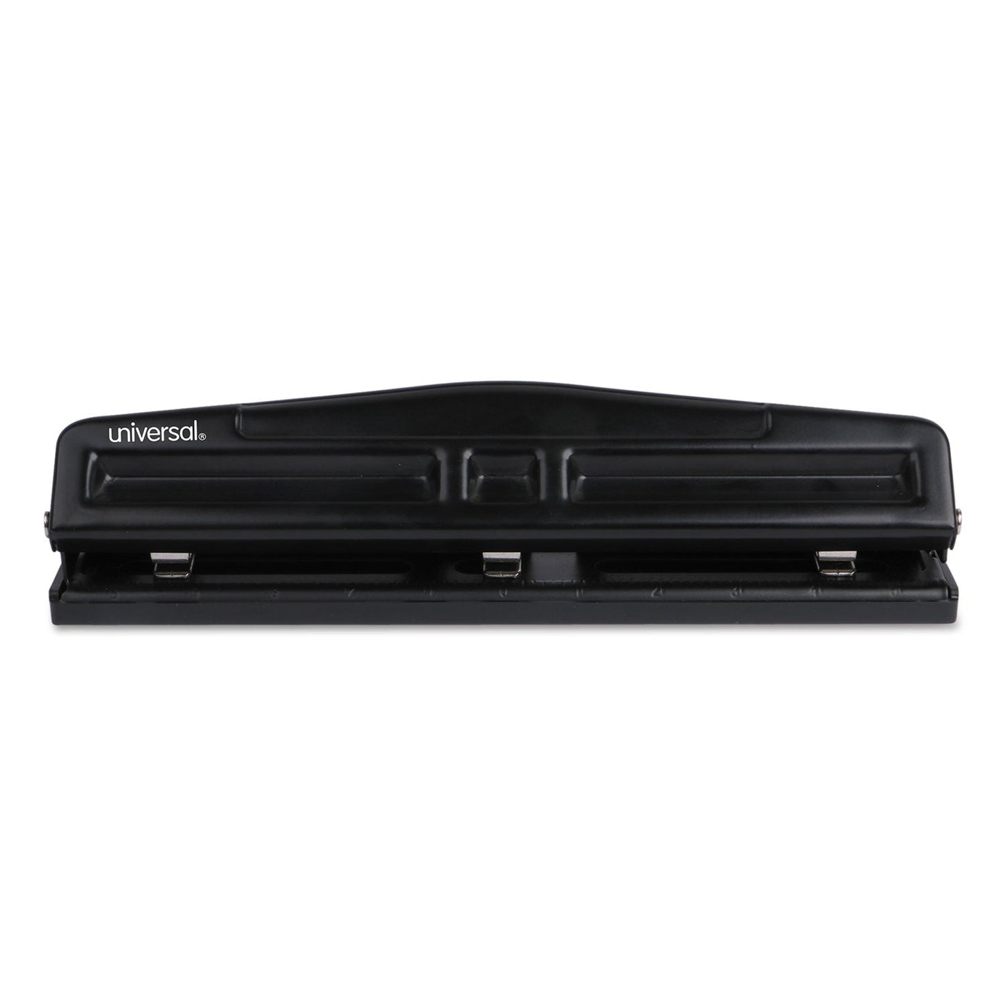 Universal 12-Sheet Deluxe Two- and Three-Hole Adjustable Punch, 9/32" Holes, Black