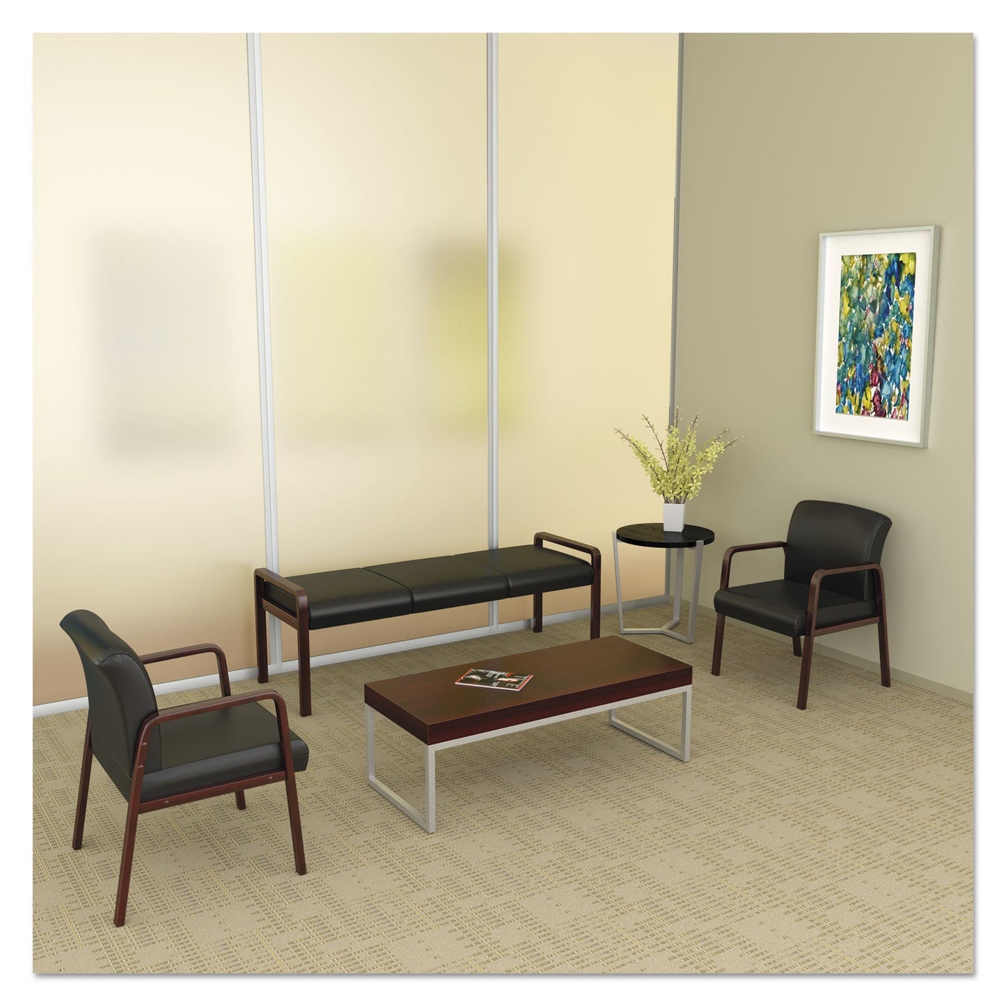 Alera Reception Lounge WL Series Bench, Three-Seater, 65.75w x 22.25d x 22.88h, Black/Mahogany