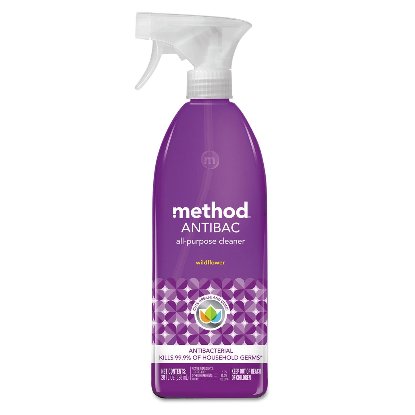 Method Antibac All-Purpose Cleaner, Wildflower, 28 oz Spray Bottle, 8/Carton