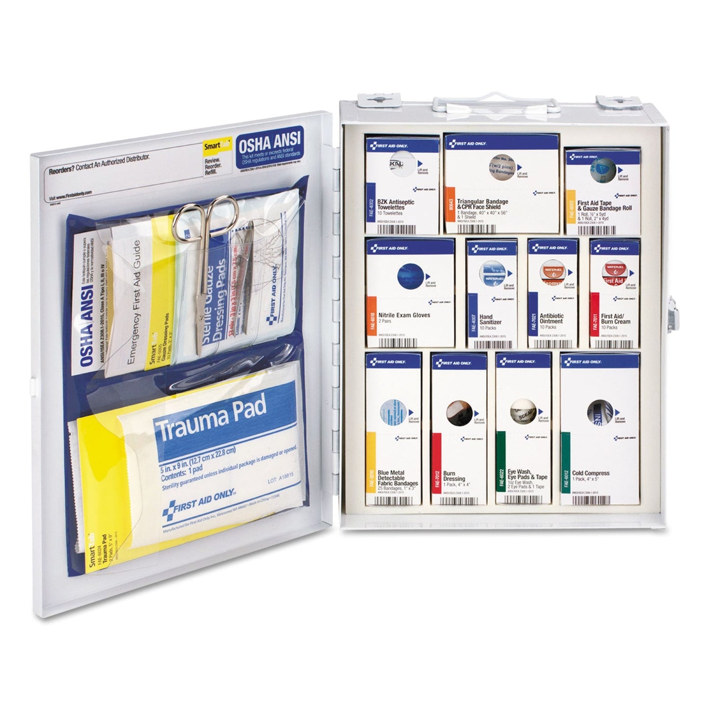 First Aid Only ANSI 2015 SmartCompliance Food Service Cabinet w/o Medication, 25 People, 94 Pieces, Metal Case