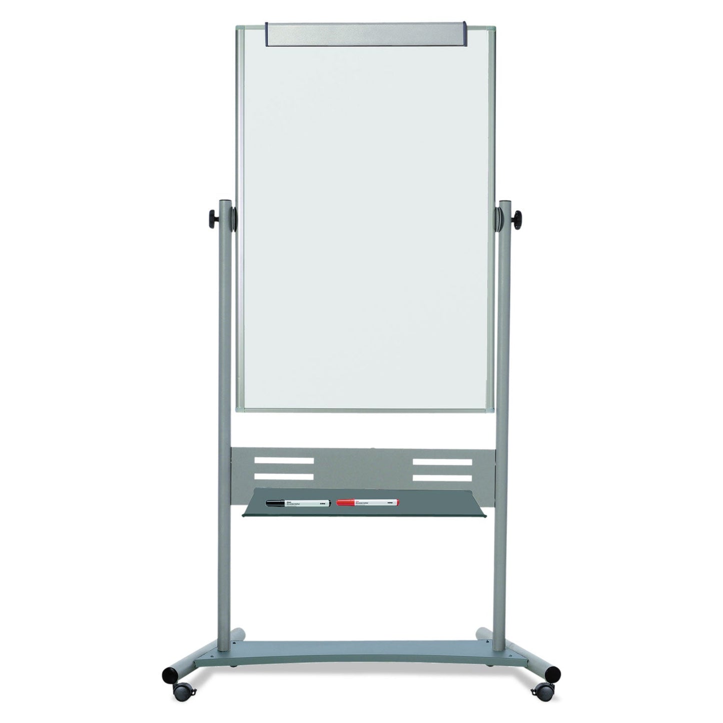 MasterVision Magnetic Reversible Mobile Easel, Vertical Orientation, 35.4" x 47.2", Board, 80" Tall Easel, White/Silver