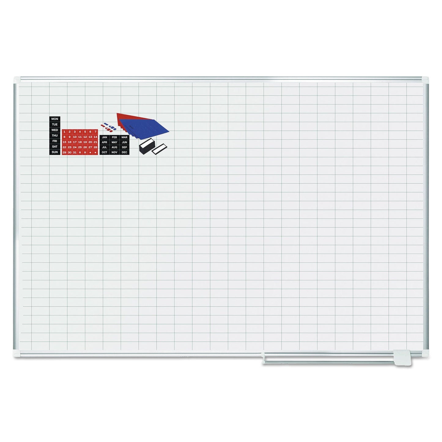 MasterVision Grid Planning Board w/ Accessories, 1 x 2 Grid, 72 x 48, White/Silver