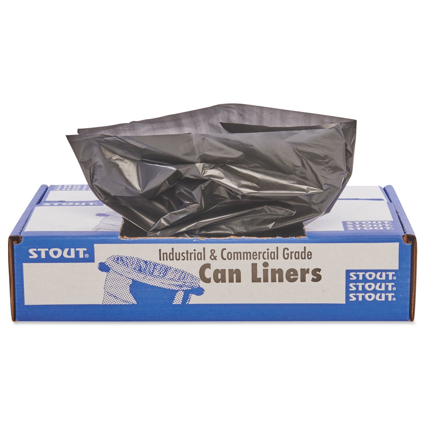 Stout Total Recycled Content Plastic Trash Bags, 65 gal, 1.5 mil, 50" x 51", Brown/Black, 100/Carton
