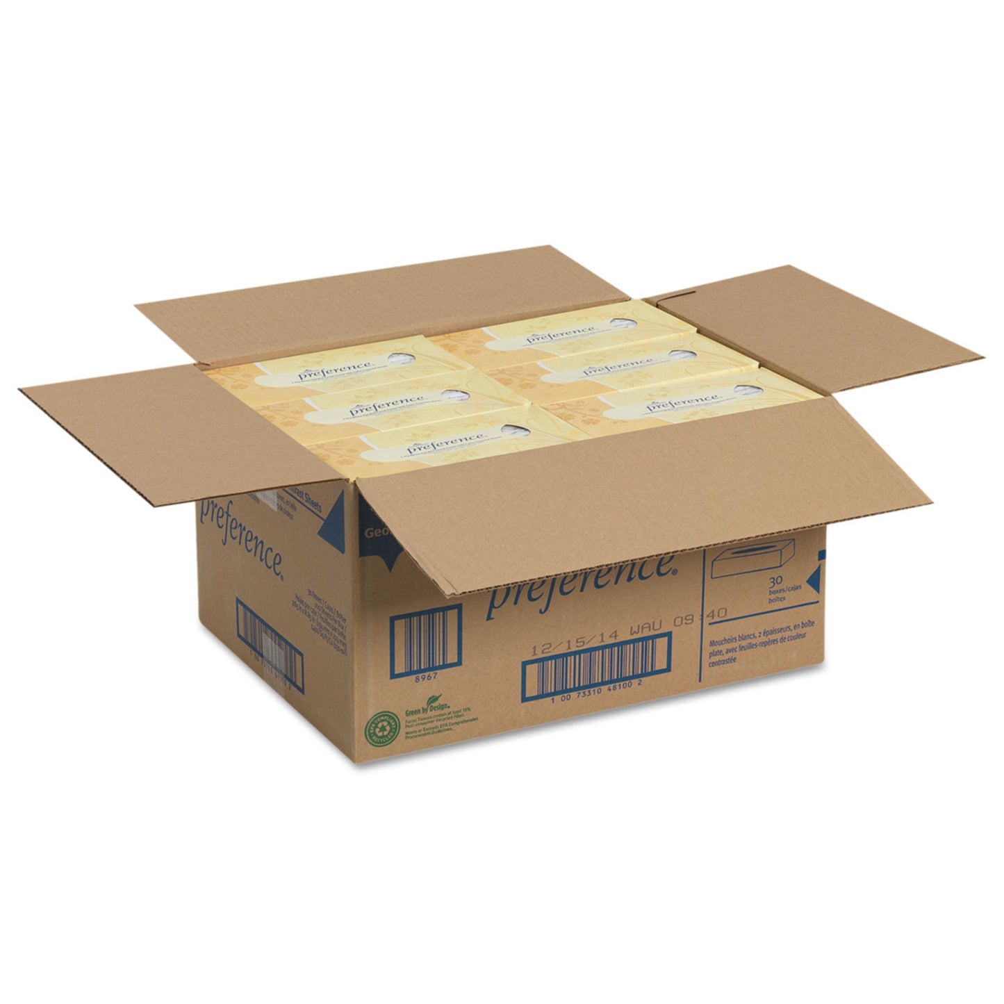 Georgia Pacific Pacific Blue Select Facial Tissue, 2-Ply, White, Flat Box, 100 Sheets/Box, 30 Boxes/Carton
