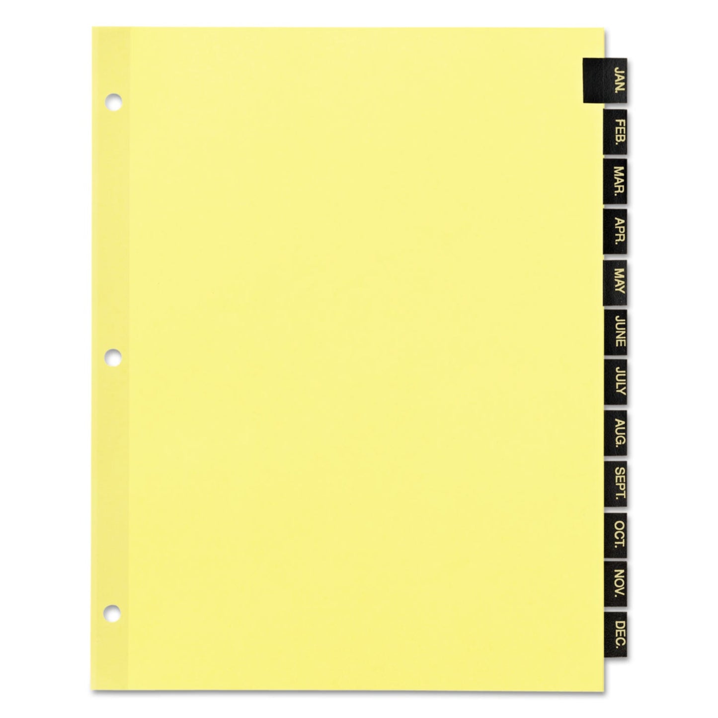Office Essentials Preprinted Black Leather Tab Dividers, 12-Tab, Jan. to Dec., 11 x 8.5, Buff, 1 Set
