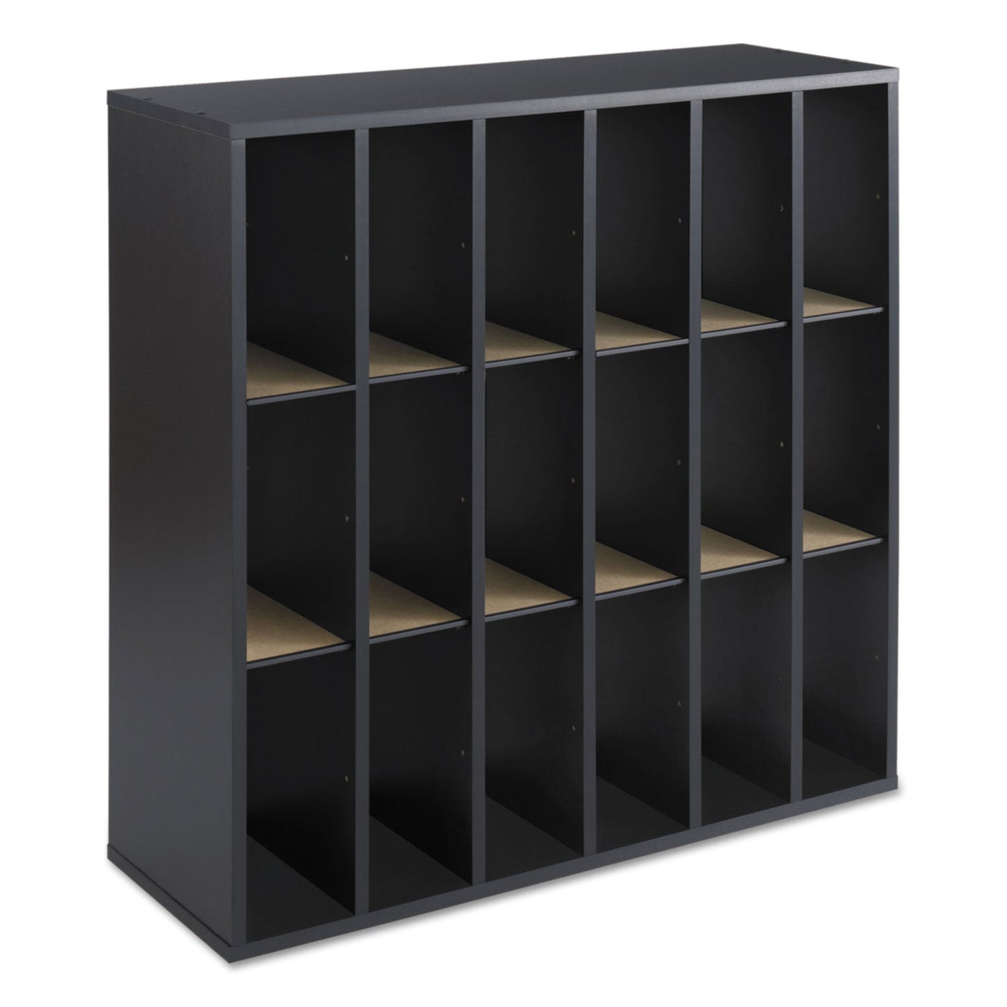 Safco Wood Mail Sorter with Adjustable Dividers, Stackable, 18 Compartments, 33.75 x 12 x 32.75, Black