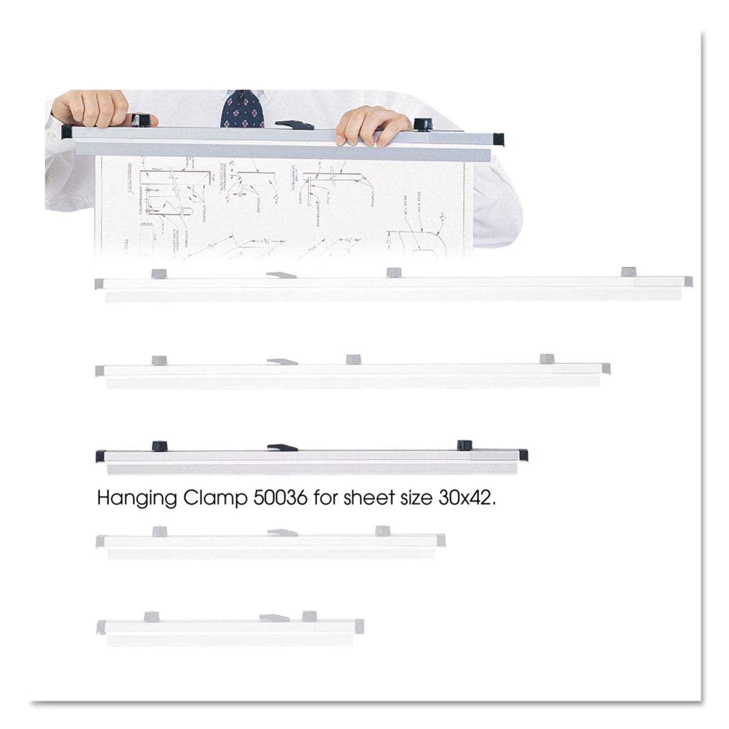 Safco Sheet File Hanging Clamps, 100 Sheets Per Clamp, 30" Length, 6/Carton
