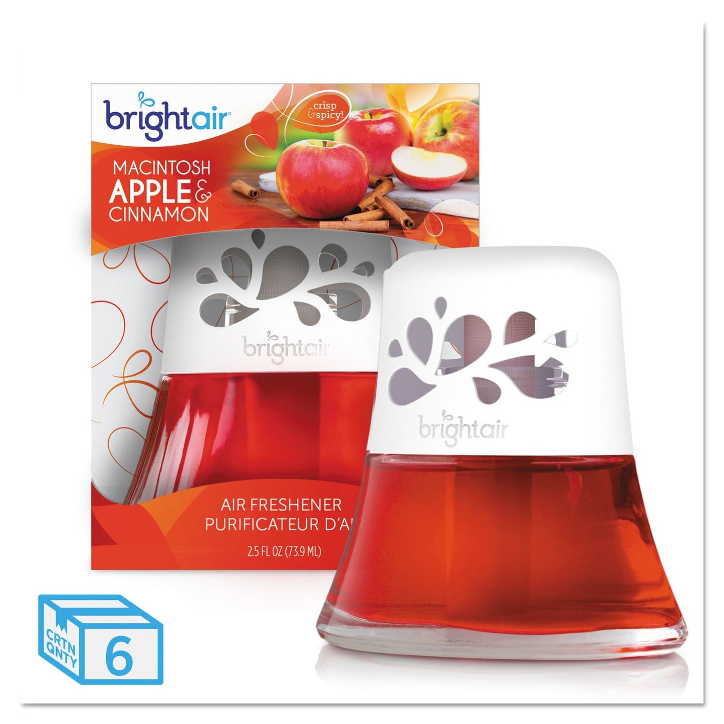 BRIGHT Air Scented Oil Air Freshener, Macintosh Apple and Cinnamon, Red, 2.5 oz, 6/Carton