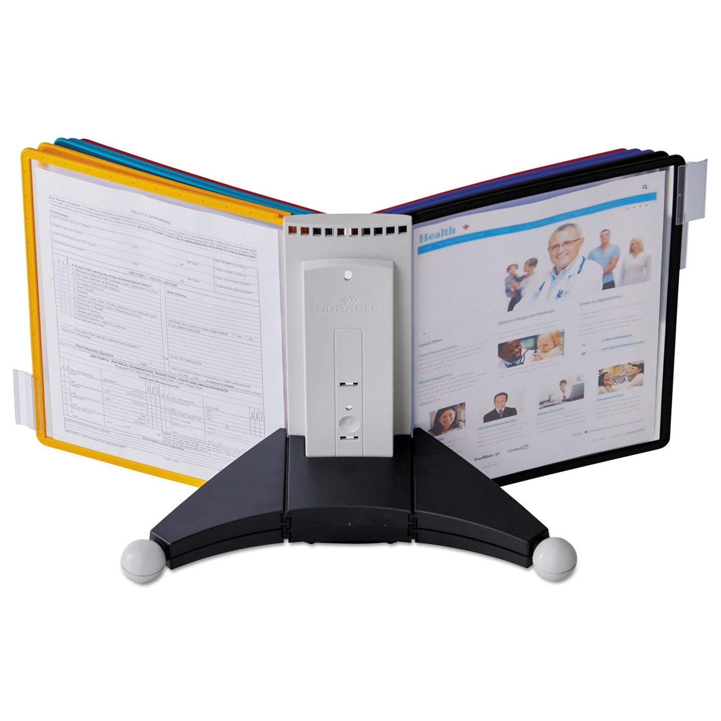 Durable SHERPA Desk Reference System, 10 Panels, 10 x 5.63 x 13.88, Assorted Borders