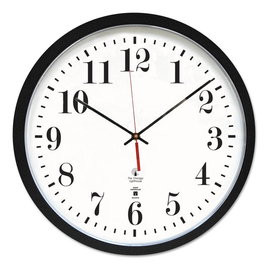 Chicago Lighthouse Black ATOMIC Contemporary Clock, 16.5" Overall Diameter, Black Case, 1 AA (sold separately)