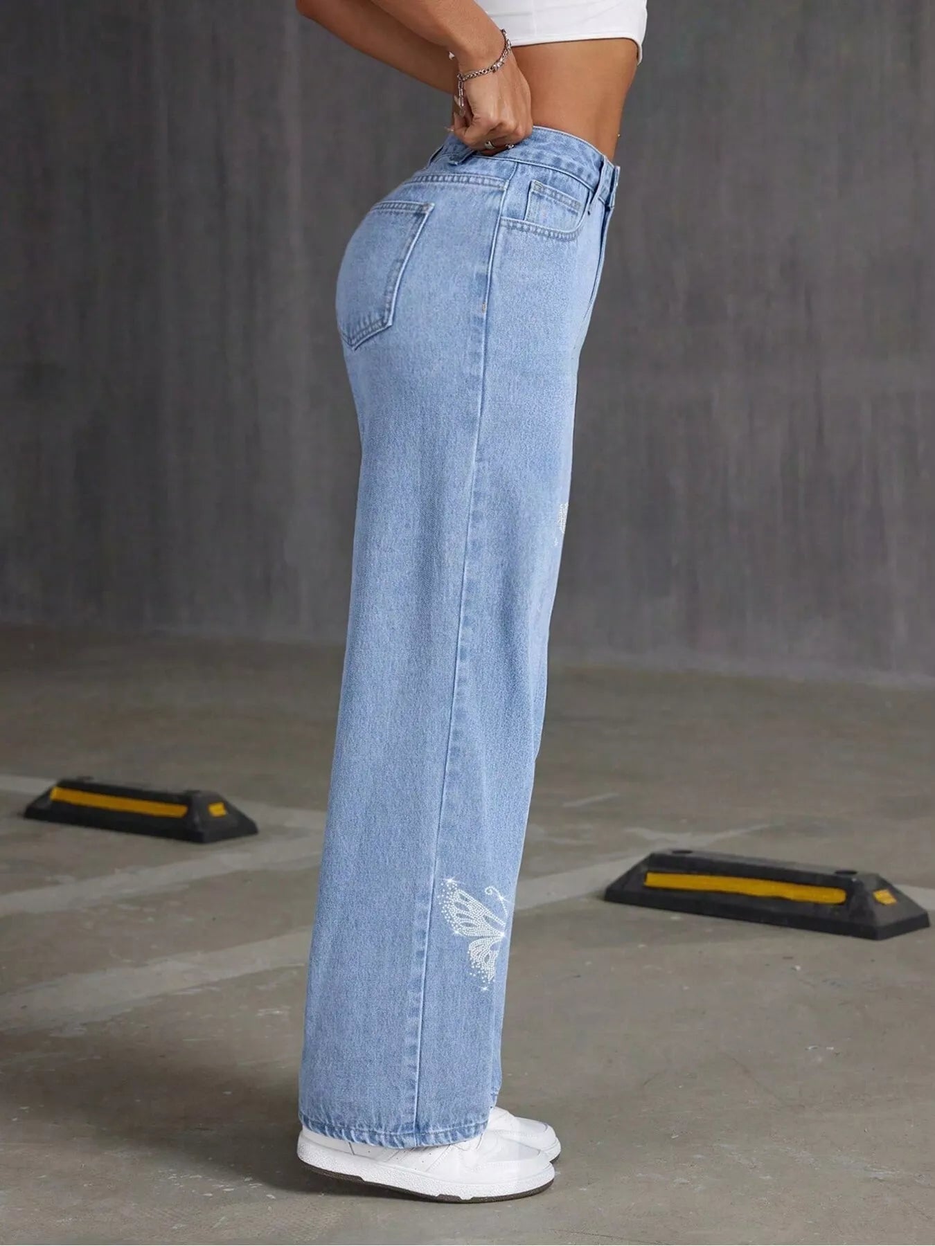 Butterfly Embellished Wide Leg Jeans