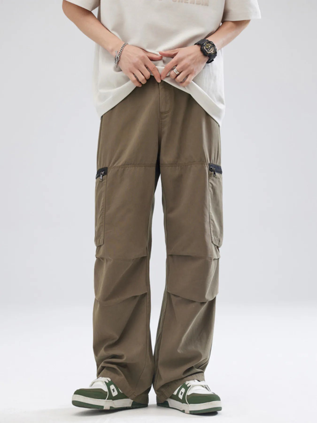 Men's Full Size Relaxed Fit Cargo Pants with Zipper Pockets Plus Size
