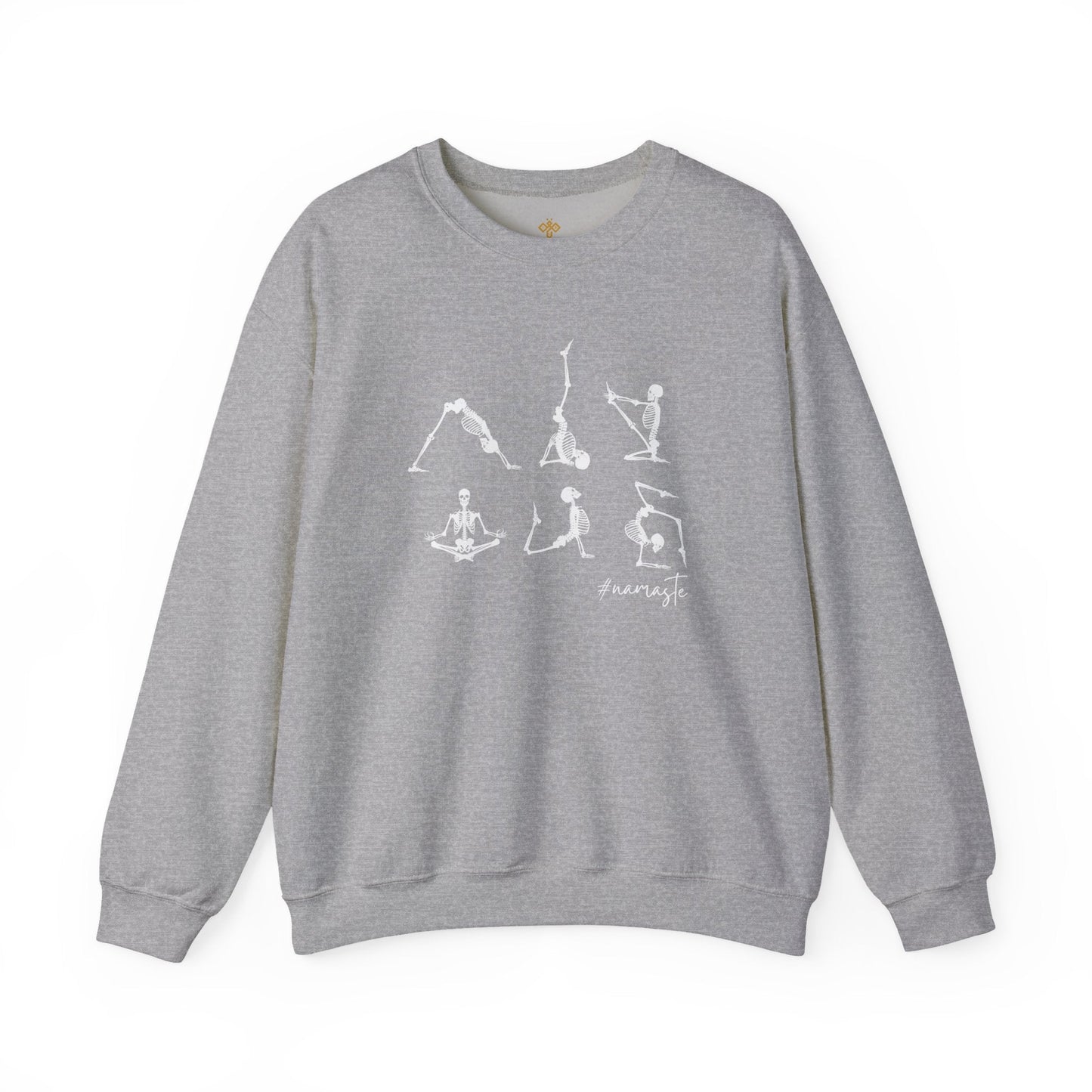 Namaste Halloween Yoga Skeleton Sweatshirt | Cozy Gildan Unisex Crewneck, Three Bees Co. Fall Fashion, Halloween Apparel, Spooky Season Essentials