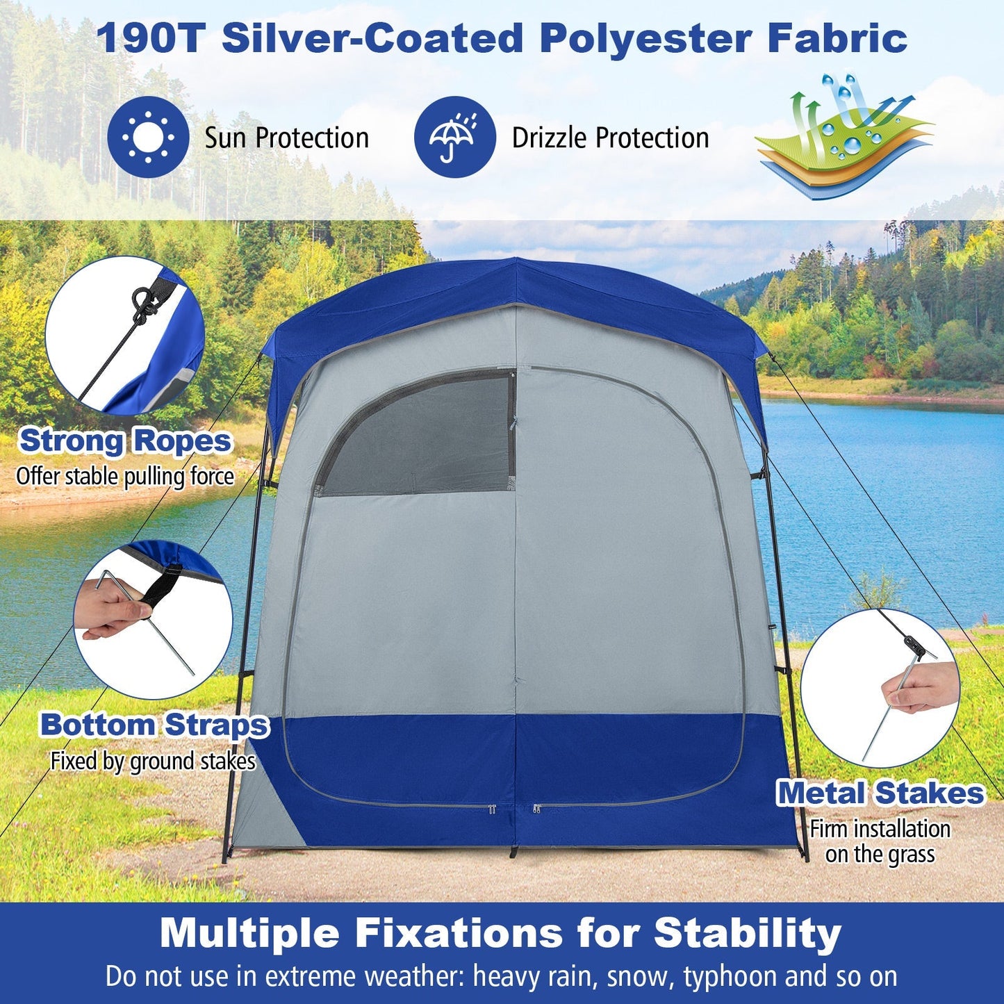 2 Rooms Oversize Privacy Shower Tent with Removable Rain Fly and Inside Pocket