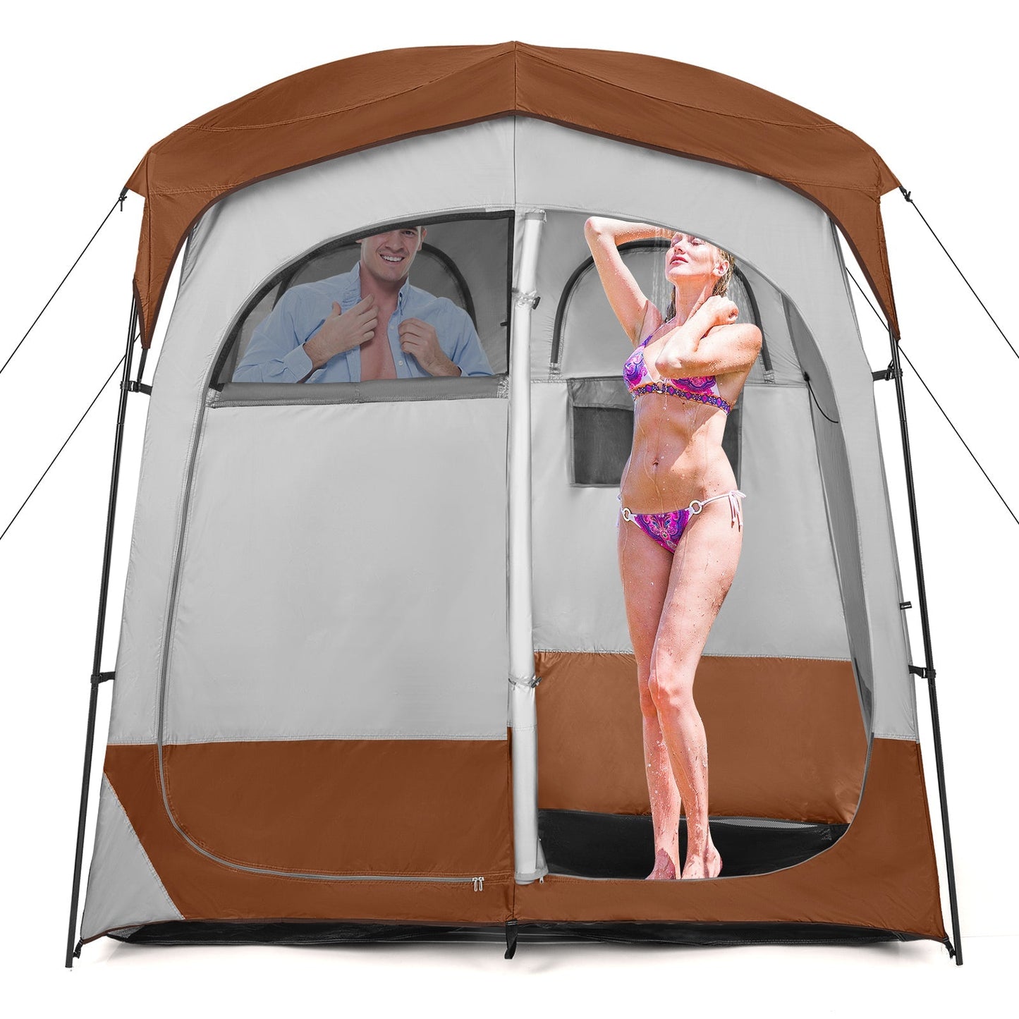 2 Rooms Oversize Privacy Shower Tent with Removable Rain Fly and Inside Pocket