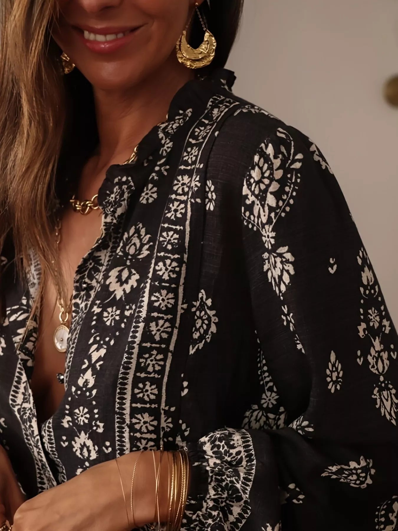 Printed Long Sleeve Blouse