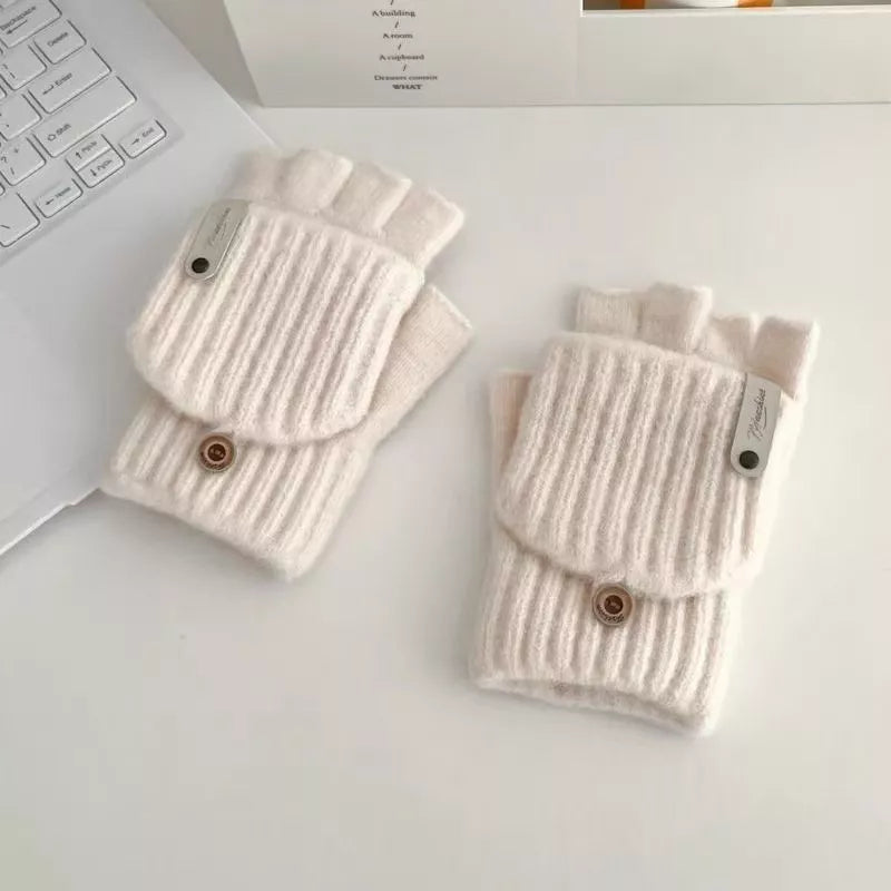 Convertible Knit Fingerless Gloves with Mitten Cover