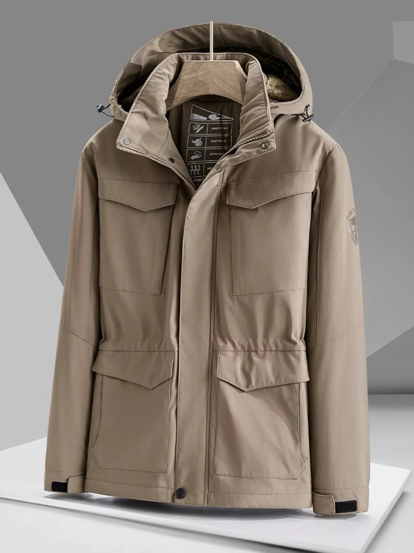 Men's Plus Size Hooded Zip Up Parka Coat