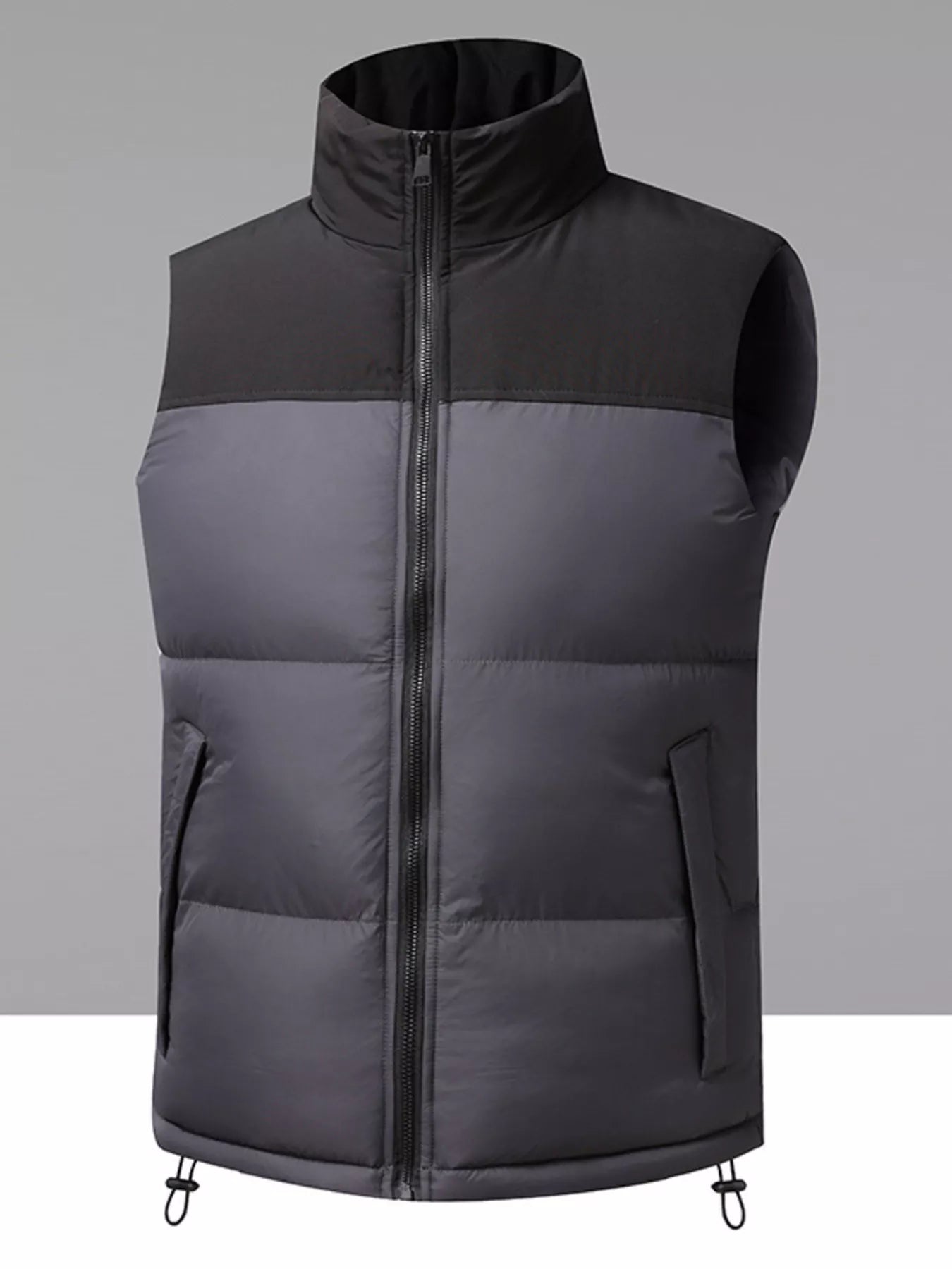 Men's Plus Size Sleeveless Stand Collar Vest with Drawstring Hem