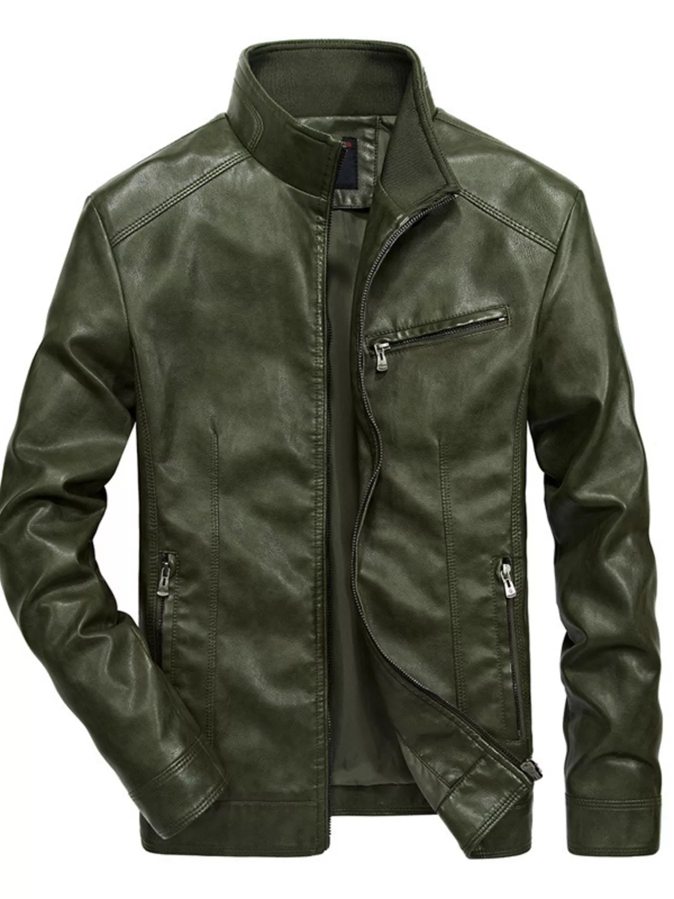 Men's Plus Size Zip Up Leather Moto Jacket