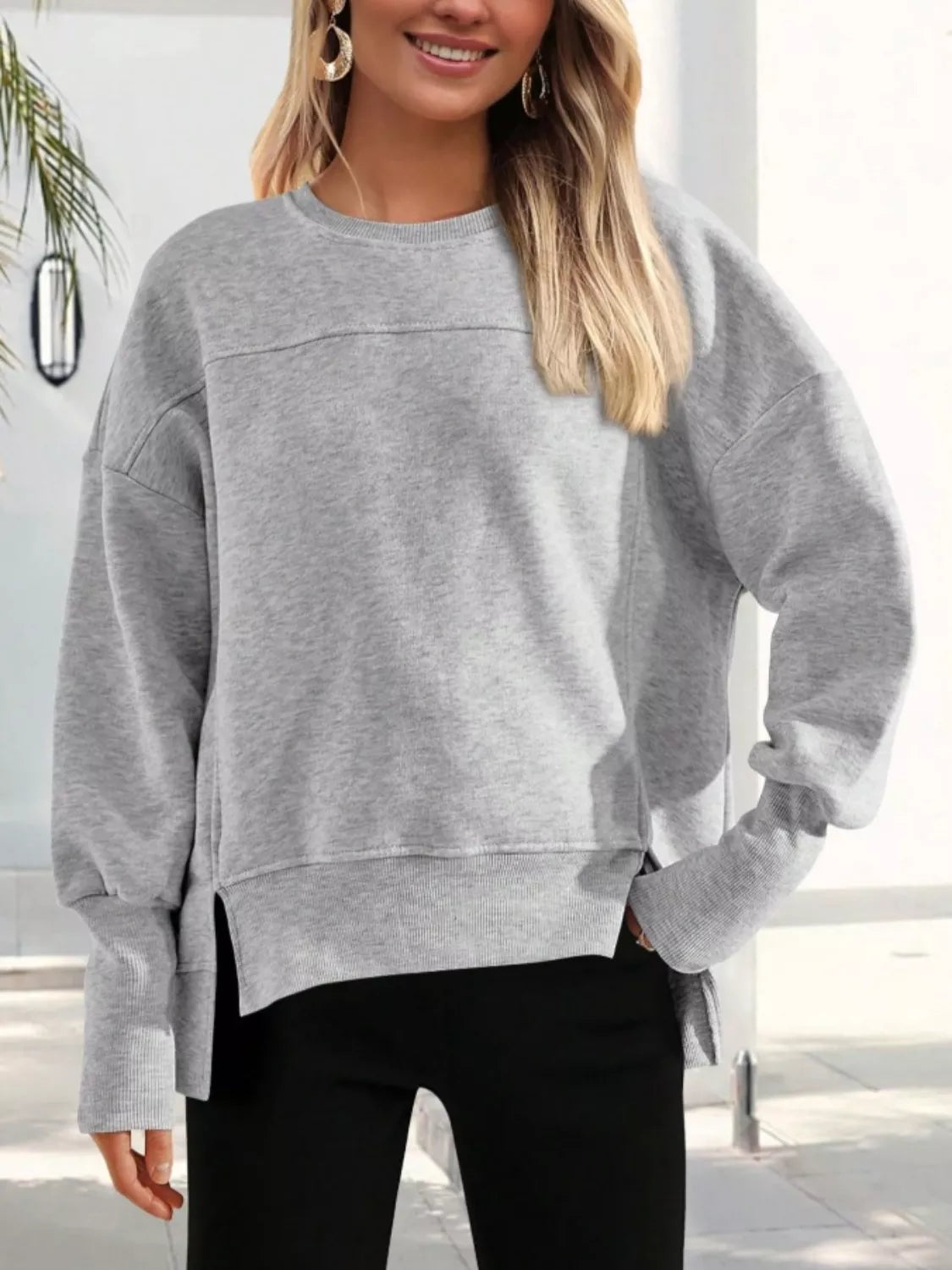 Casual Loose Side Slit Sweatshirt