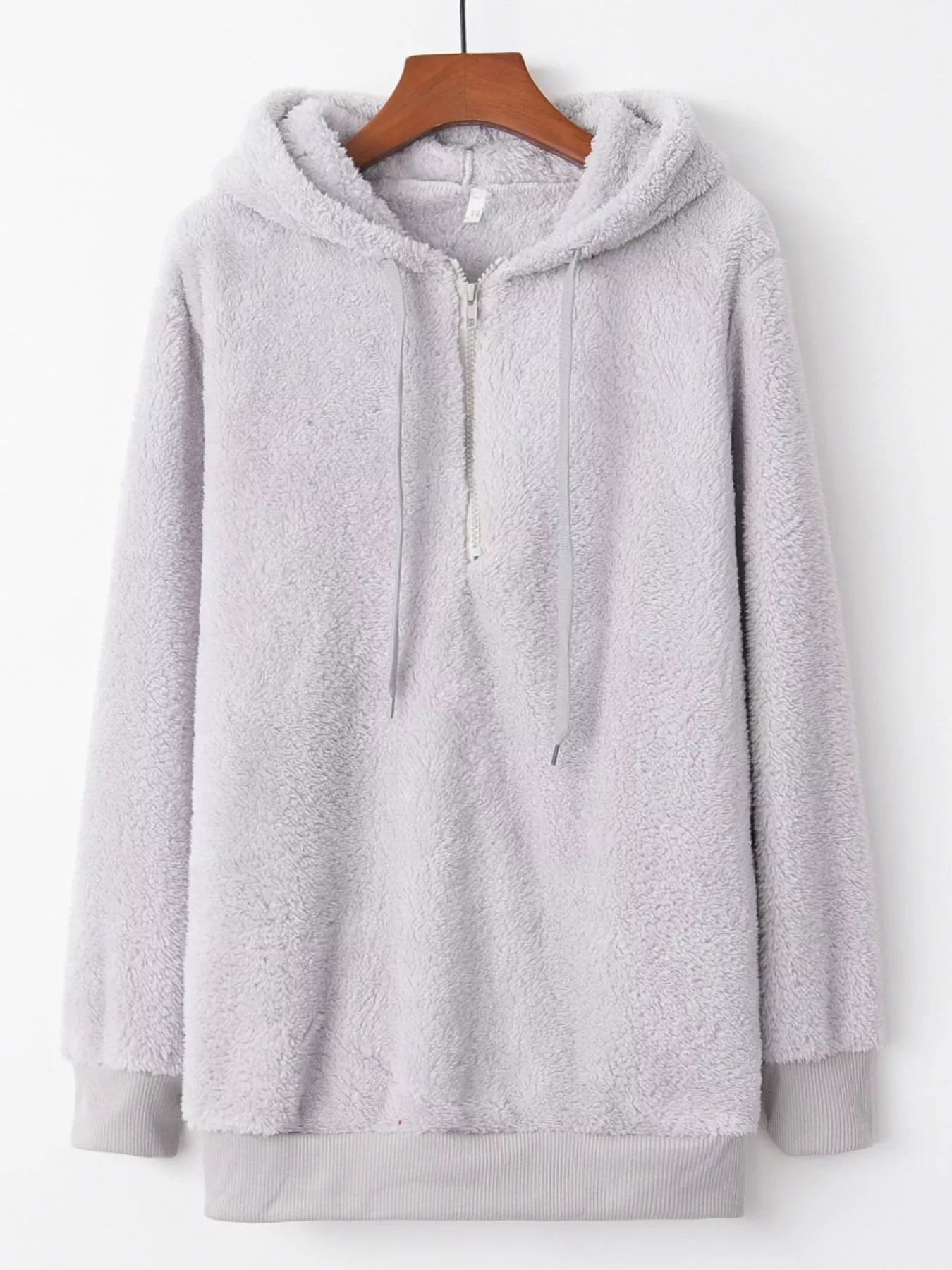 Full Size Half Zip Drawstring Fleece Hoodie Plus Size