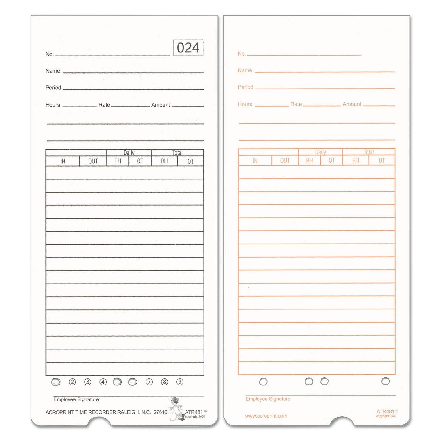 Acroprint Time Clock Cards for Acroprint ATR480, Two Sides, 7.5 x 3.35, 50/Pack