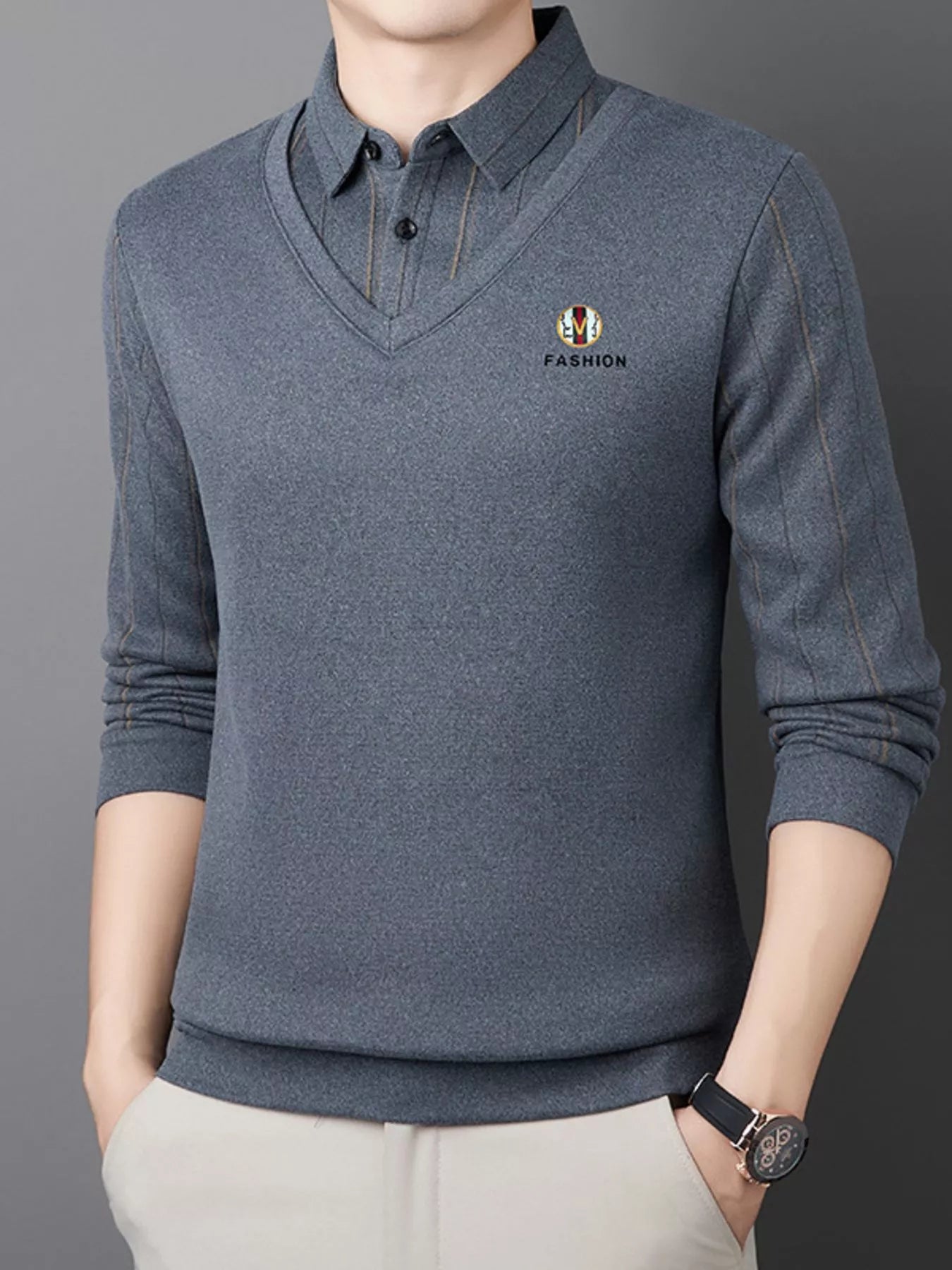 Men's Plus Size Layered Style Long Sleeve Polo