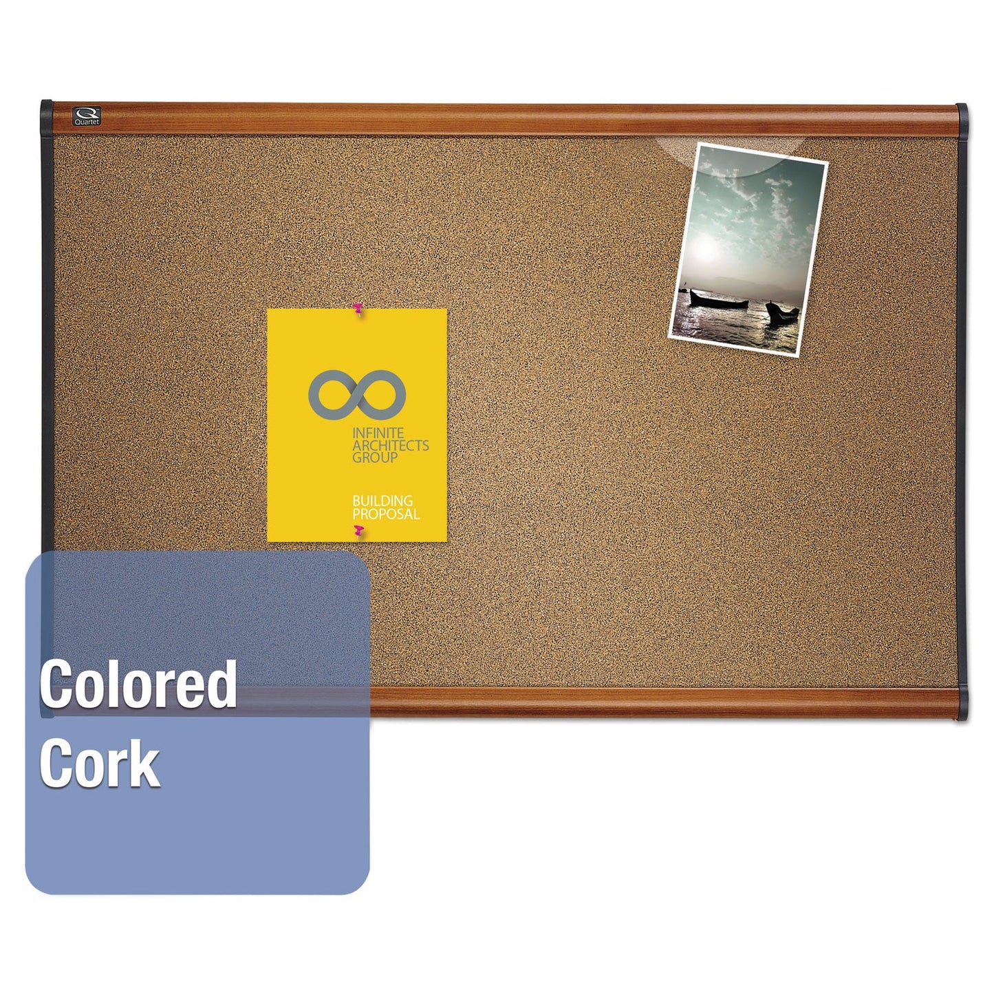 Quartet Prestige Bulletin Board, Brown Graphite-Blend Surface, 36 x 24, Cherry Frame