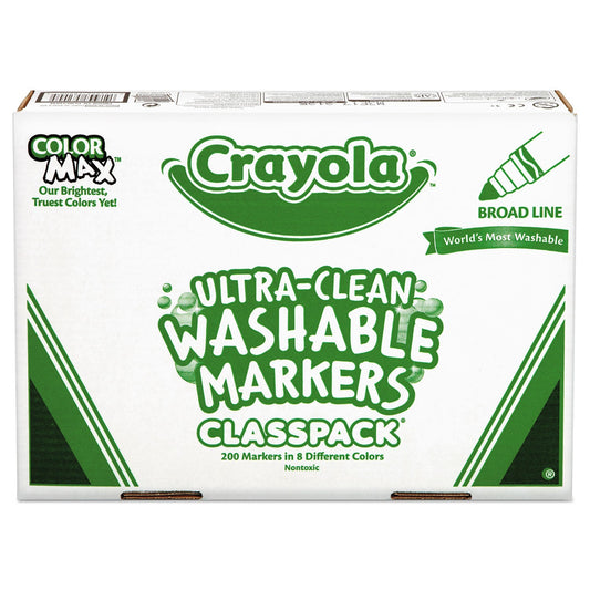 Crayola Ultra-Clean Washable Marker Classpack, Broad Bullet Tip, 8 Assorted Colors, 200/Box