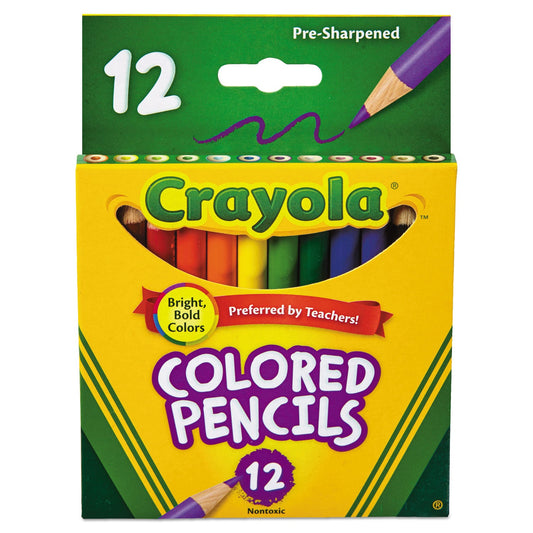 Crayola Short-Length Colored Pencil Set, 3.3 mm, 2B (#1), Assorted Lead/Barrel Colors, Dozen