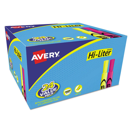 Avery HI-LITER Desk-Style Highlighter Value Pack, Assorted Ink Colors, Chisel Tip, Assorted Barrel Colors, 24/Pack