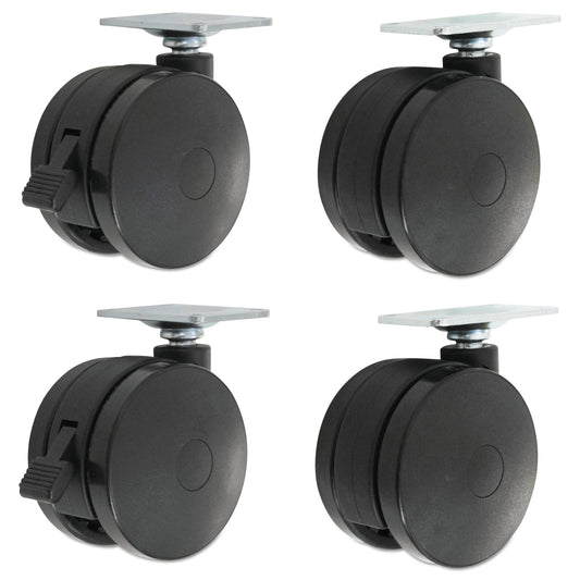 Alera Casters for Height-Adjustable Table Bases, Grip Ring Stem, 2" Wheel, Black, 4/Set