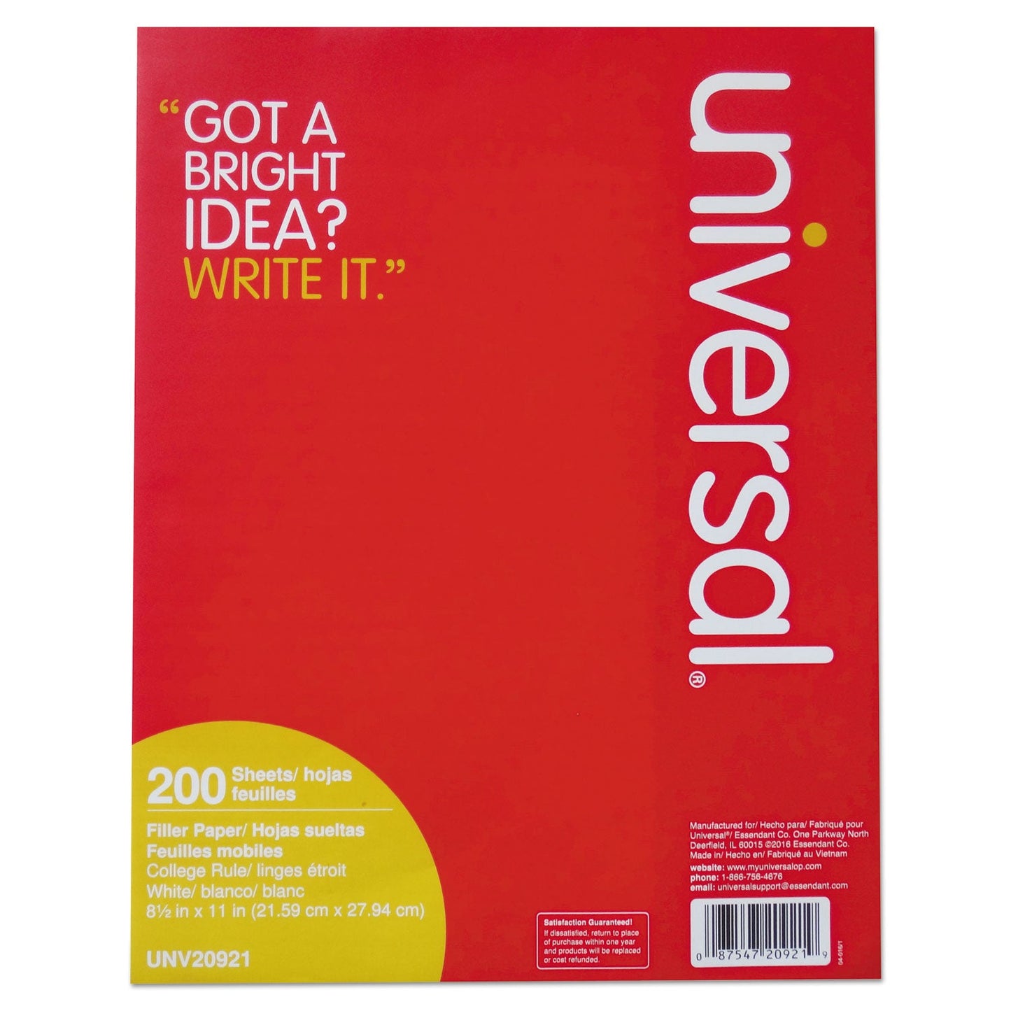 Universal Filler Paper, 3-Hole, 8.5 x 11, Medium/College Rule, 200/Pack